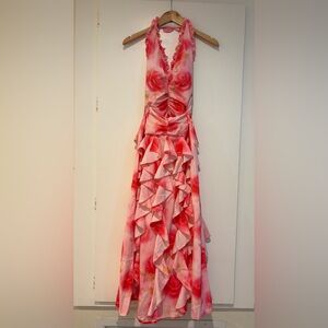 The Chic Hero Pink Rose Ruffle Swimsuit Set One Piece + Midi Skirt NWT